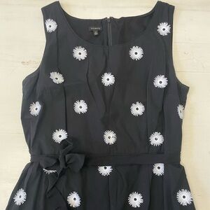 Talbots Black Sundress with White Floral Embroidery